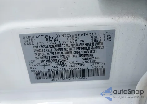 2021 Nissan Sentra Sv Xtronic Cvt from USA, damaged, VIN 3N1AB8CV6MY234226